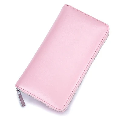 Женский кошелек из натуральной кожи, RFID, блокировка, для путешествий, паспорта, Женский кошелек, большая емкость, держатель для кредитных карт, ID, женский клатч - Цвет: Pink