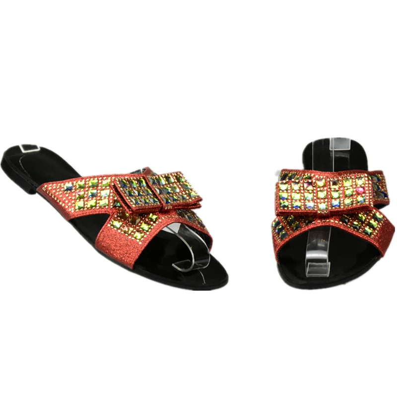 Italian Women Sandals Shoes Decorated with Rhinestone New Arrival Red