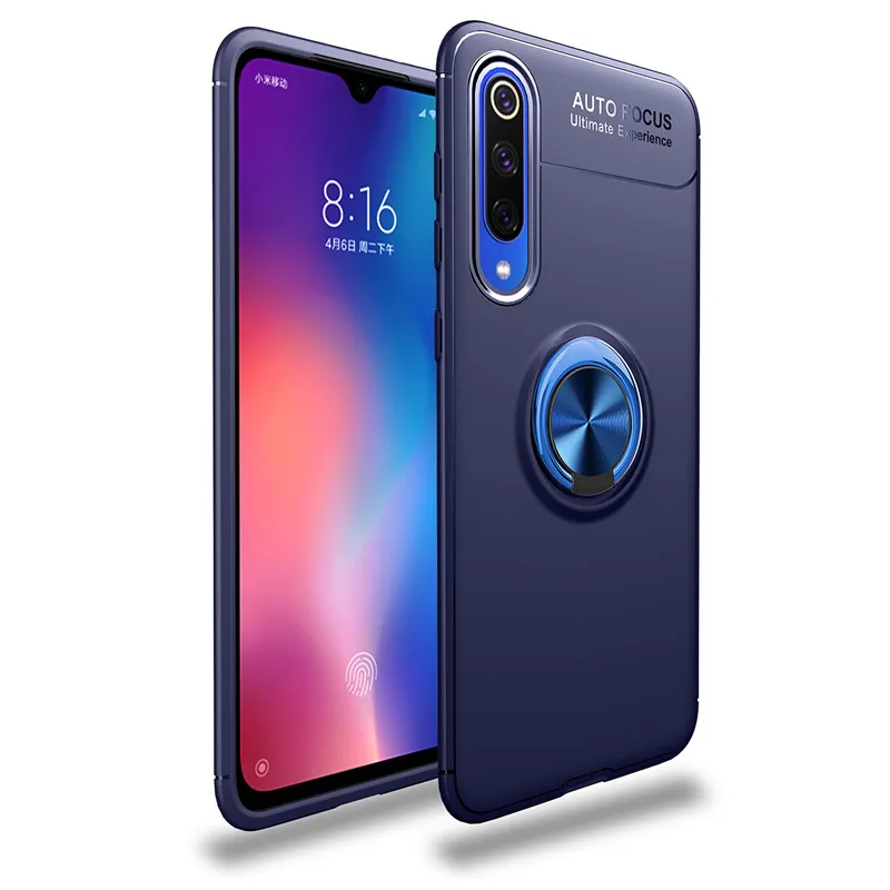 Для Xiaomi mi 9 SE чехол металлическое кольцо кронштейн заднюю крышку для Xiaomi mi 9 SE чехол для телефона на mi 9 se mi 9se держатель мягкий, роскошный, из ТПУ чехол - Цвет: Синий