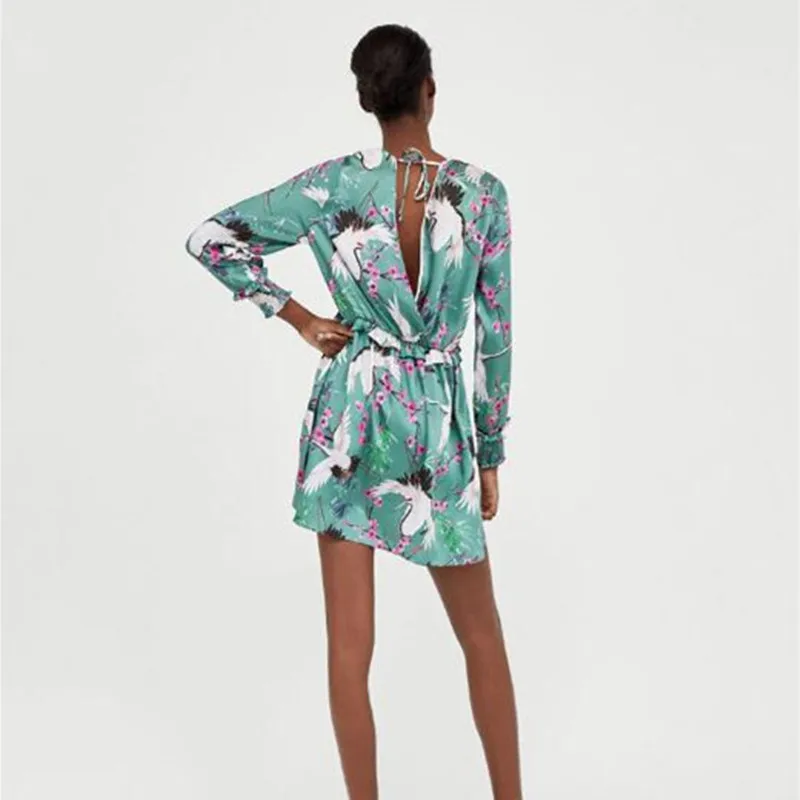 Модные женские платья с принтом летящей птицы оборками эластичной резинкой на