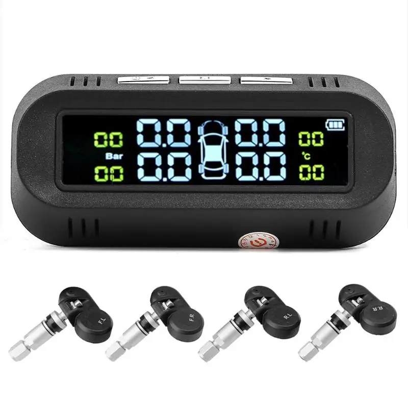 C68 USB+Solar Car TPMS Tire Pressure Monitor System with 4 Internal Sensors Built Tire Pressure Tire Temperature Alarm