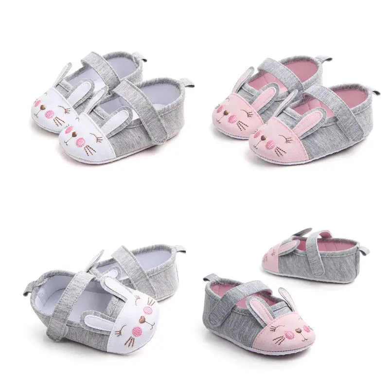 

2018 Newborn Toddler Baby Girls Cartoon Print Crib Shoes Soft Hook Grey Pink Baby Lovely Shoes 2 Style Sunsuit 0-18M