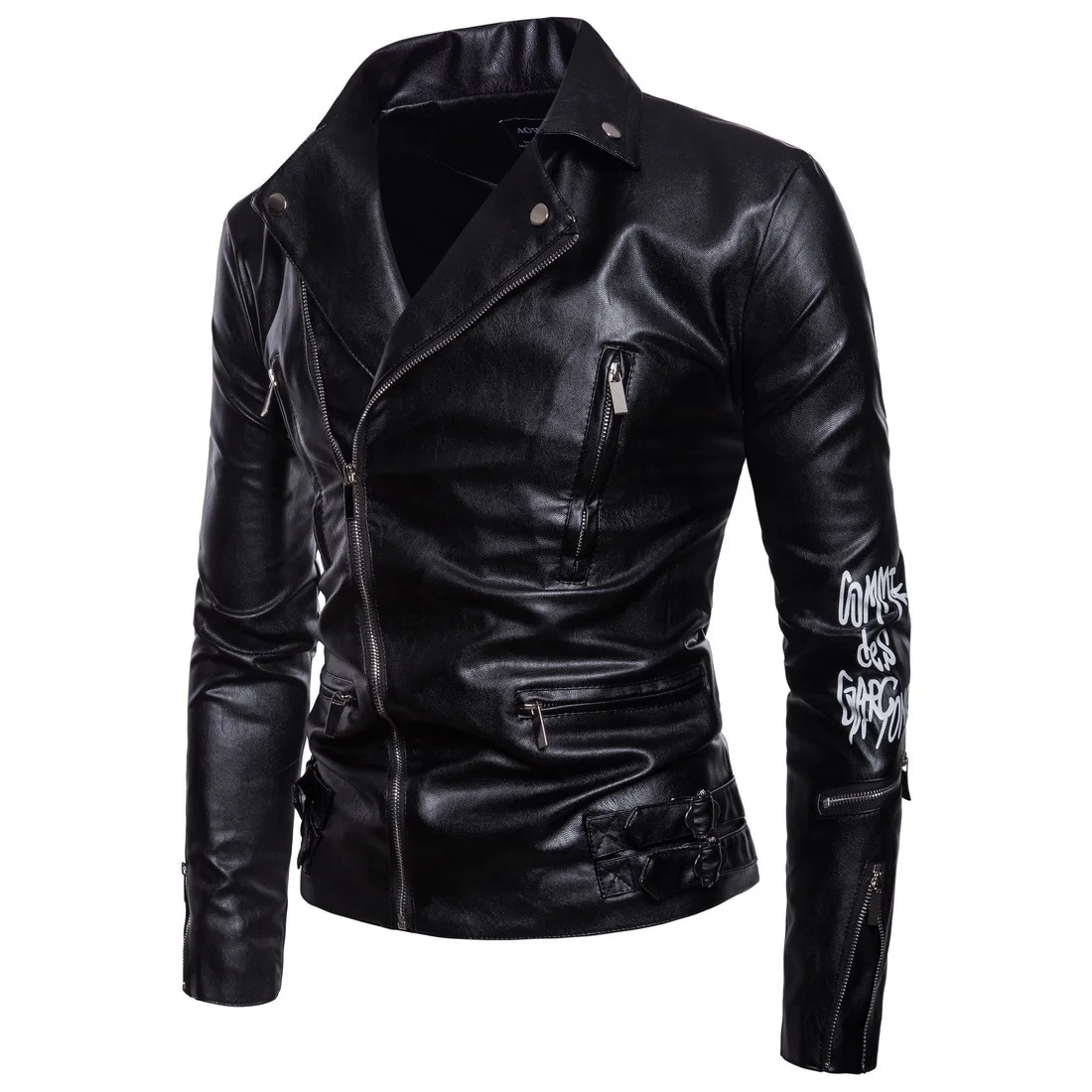 Кожаная мужская куртка в европейском стиле, модель года, мотоциклетная куртка-бомбер, одежда с принтом Доры и цепочкой, облегающая мужская куртка в стиле панк, кожаная куртка-Халли