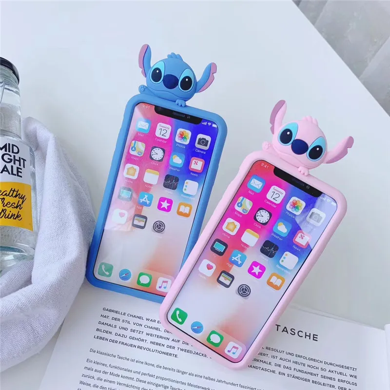 

2019 New 3D cute cartoon Stitch Rotating bracket soft silicone phone case cover For iPhone X XS Max XR 8 7 Plus 6 6S Plus cases