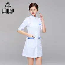 Женский стоячий воротник, красота, униформа для салона, медицинский доктор, медсестры, больница, мода, белый, синий цвет, прострочка, Poacket, повседневные скрабы