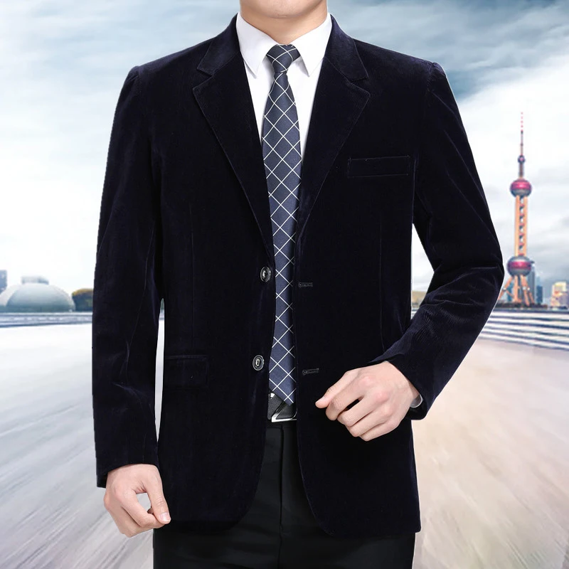 Mens Blazer Middle-aged Men's Business Casual Suit Corduroy Jacket spring and autumn solid color mens blazer