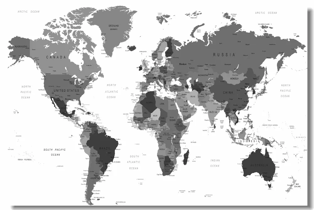 Custom Canvas Wall Decals Black And White World Map Poster World