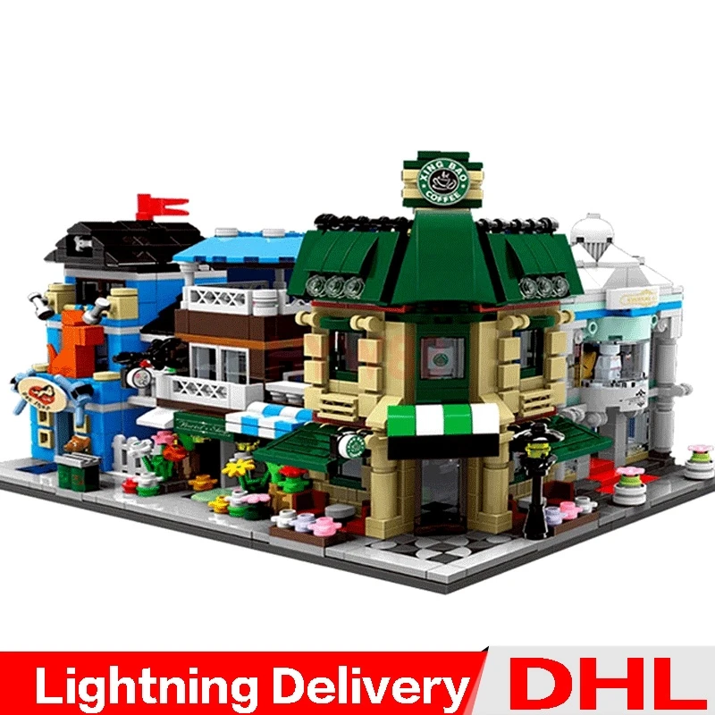 

XingBao 01105 Genuine Coffee Shop Wedding Store Flower Shop Pet Shop Set 4 in 1 Building Blocks Bricks lepining Toys Model LP