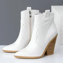 Autumn Ankle Boots Women Pu Leather Wedges High Heels Western Boots Pointed Toe Zipper Fashion Winter Women's Boots Shoes Woman msfair pointed toe thin heels women boots genuine leather zipper ankle boots women shoes winter elegant ankle boots shoes woman