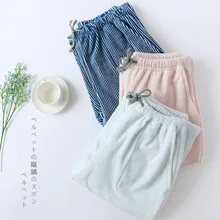 Зимние женские пижамные штаны, теплые домашние штаны для женщин, женские бархатные пижамные штаны в полоску