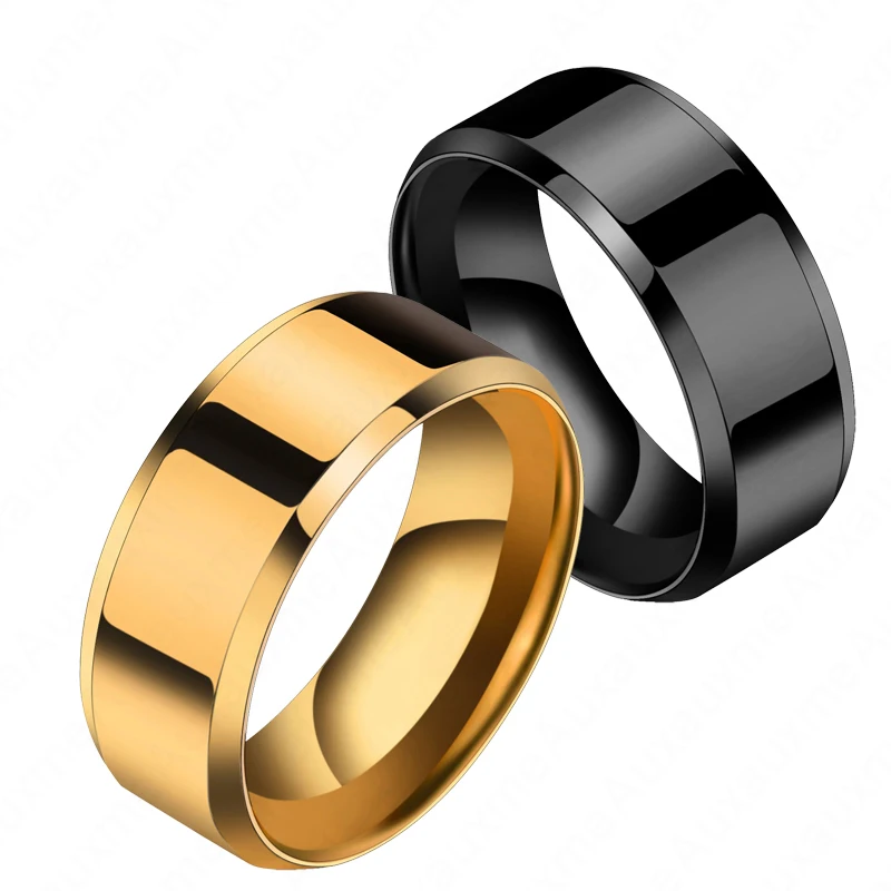 Auxauxme 8 мм черное титановое кольцо из нержавеющей стали для мужчин простые обручальные кольца подарок для мужчин ювелирные изделия Размер 5-13 Прямая