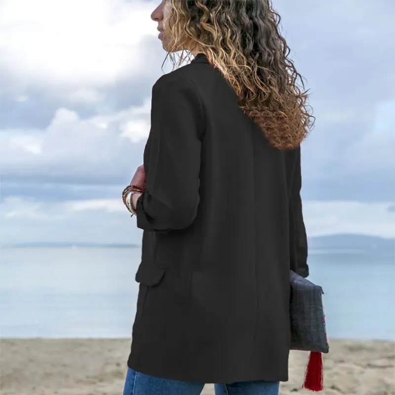 أزياء المرأة الخريف ملابس علوية بأكمام طويلة للربيع دعوى سترة معطف الصلبة الجبهة مفتوحة ضئيلة معطف