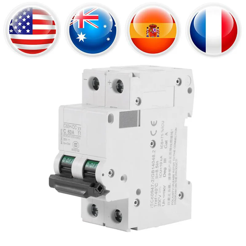 16A//32A//63A DC 250V 2-Pole 2P Miniature Air Circuit Breaker Solar Energy Switch