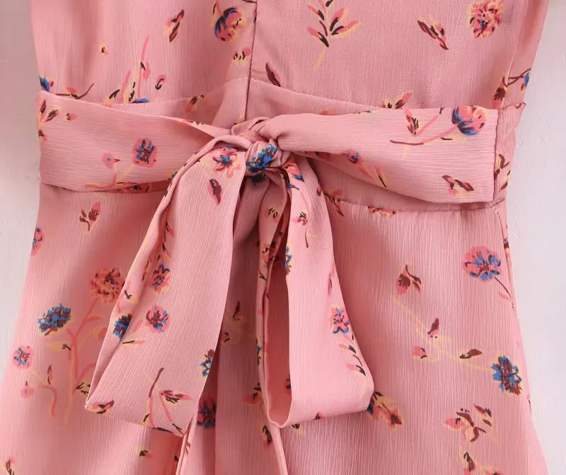 Bazaleas винтажное женское платье с v-образным вырезом и завязками на талии, модное Розовое женское платье с цветочным принтом, женские платья с разрезом, Прямая поставка