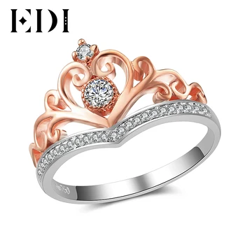 

EDI Classic CROWN Real Natural Diamond Wedding Rings For Women 14k 585 Rose White Gold Engagement Bands Fine Jewelry