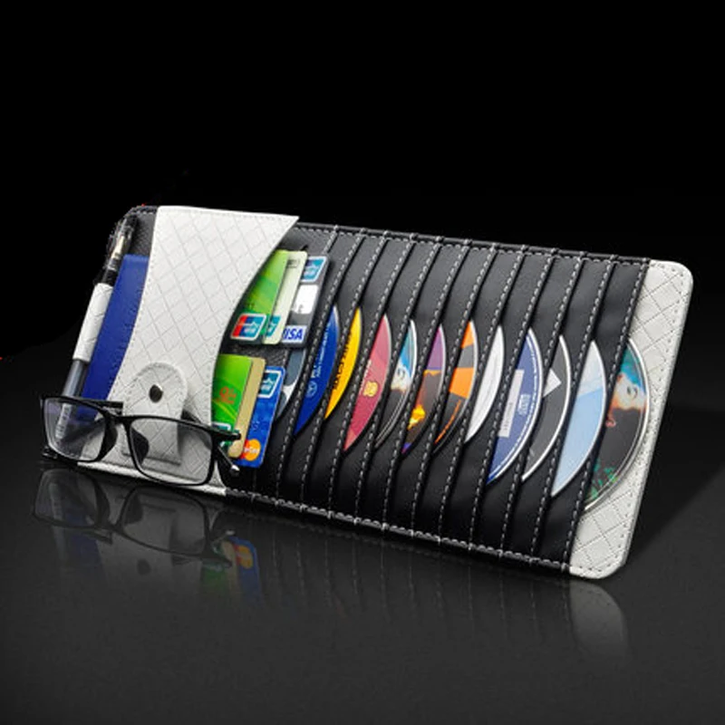 Leather Car Sun Visor CD Holder Storage Bag DVD Card Case License