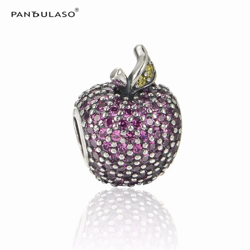 

100% 925 Sterling Silver Jewelry Bead Fit European Silver Charm Bracelet & Choker Red Apple Pave Bead Women DIY Silver Jewelry