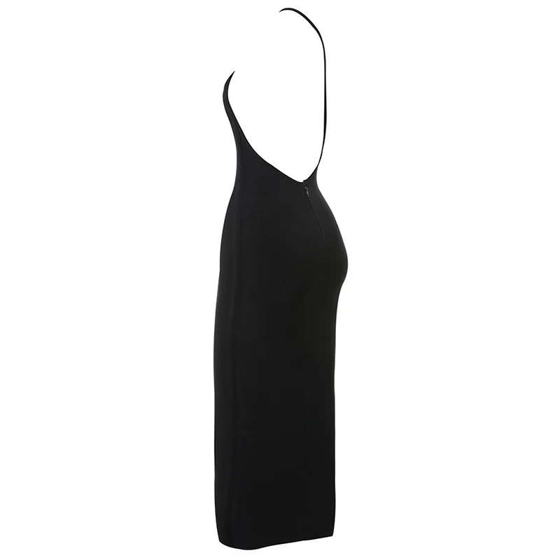 Черное платье на одно плечо без рукавов высокое качество эластичное Клубное платье с открытой спиной миди Бандажное платье с открытой спиной облегающее платье