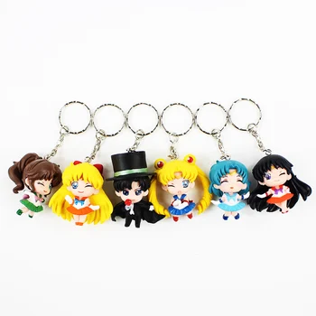 

6pcs/lot Anime Sailor Moon Action Figures Toys Dolls Q Verison Mars Jupiter Venus Mercury Keychain Pendant Free Shipping