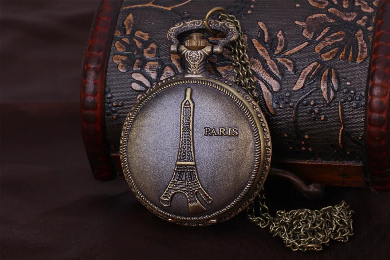 &quotPARIS" Eiffel Tower Embossed Chain Quartz Pedant Montre Bronze Men Women Retro Pocket Watch Quality Gift Casual Fob | Наручные