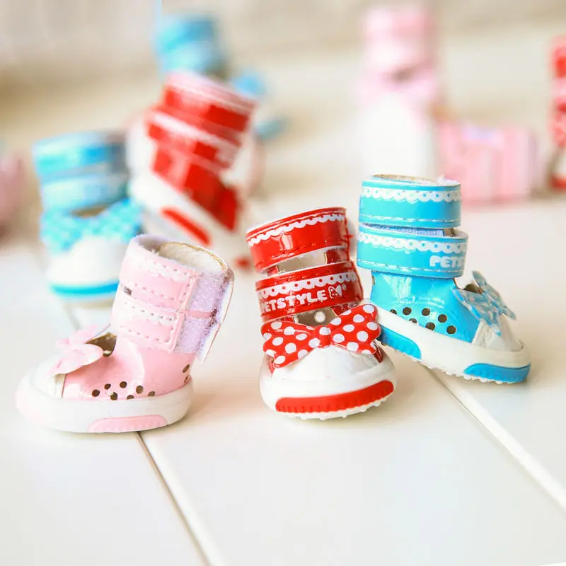 

4pcs/Set Pet Dog Fashion Bowknot Summer PU Shoes Breathable Nonslip Shoes For Small Dogs PS713