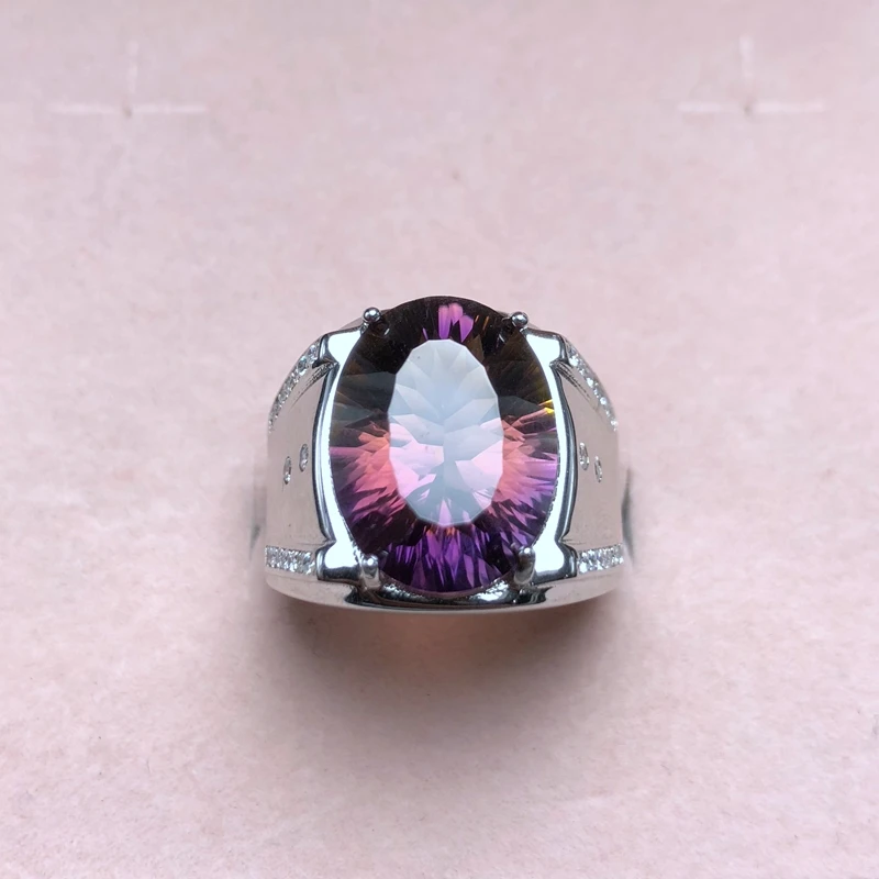 

Simple atmospheric style, natural ametrine ring, beautiful color, two-color fire, 925 silver, men's ring,