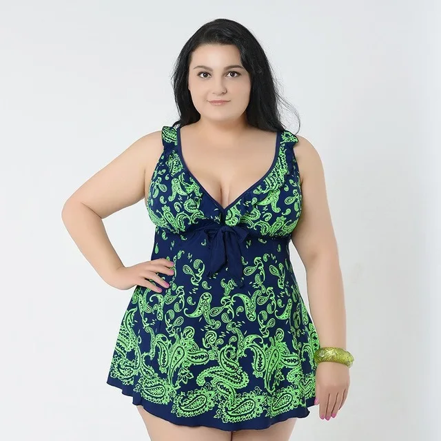 Супер плюс размеры юбка Купальник одна деталь купальники для малышек большой женские купальники пляжная одежда maillot de bain - Цвет: Зеленый