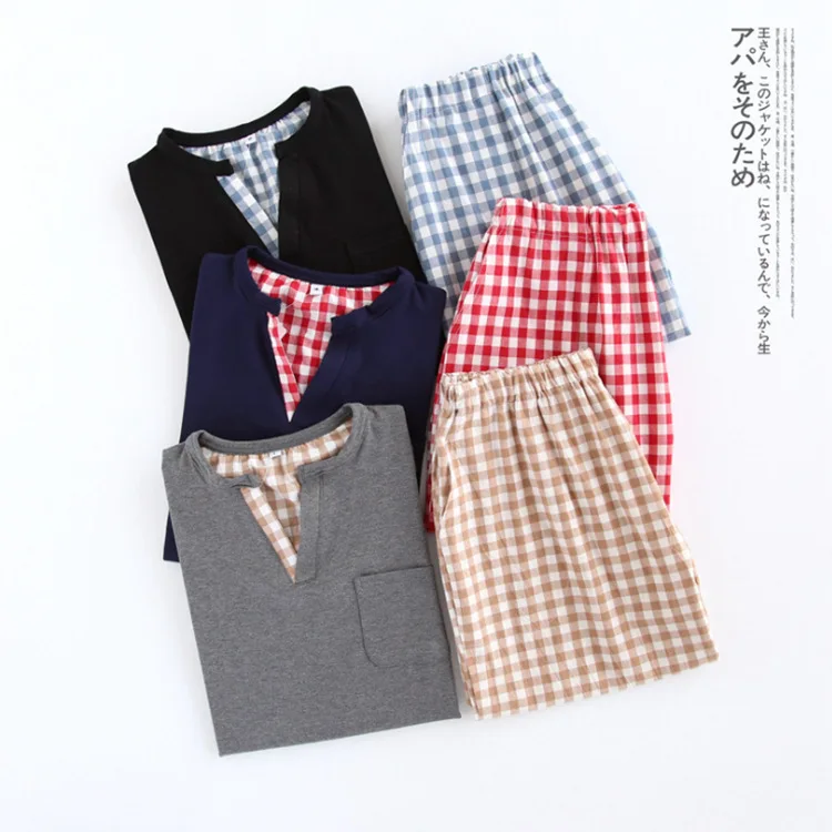 Simple Thin Section Korean Pajamas Set Home Service Men Fashion Men's 2 Piece Top + Casual Shorts | Мужская одежда