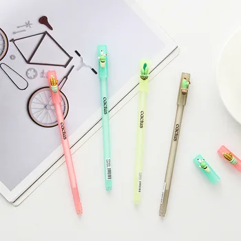 

4 pcs Color Cactus gel pen 0.5mm roller ball Black color ink pens Kawaii gift Office accessories Material Canetas escolar FB839