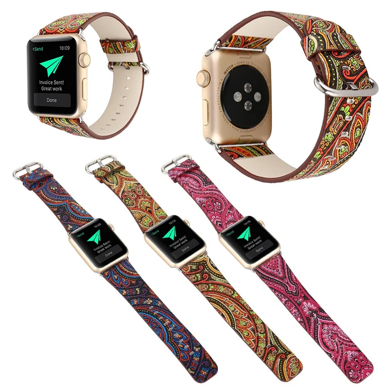 

FOHUAS Genuine Leather Loop For Apple Watch Band 42mm iwatch National style strap 38mm women bracelet With Adapter Connector