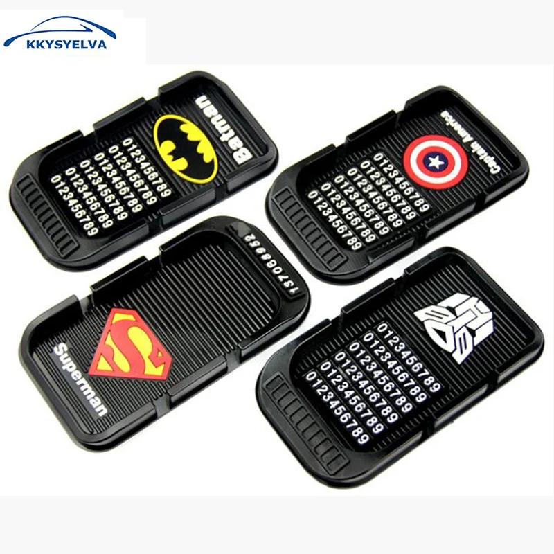 

KKYSYELVA 20x11cm Black Superman Car Anti-Slip Mat Non-slip Mobile Mat Cell Phone Key Holder Car Dashboard Sticky Pad