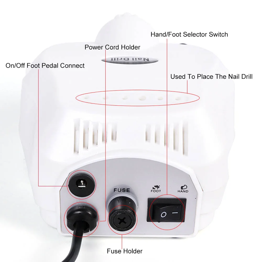 Профессиональный электрический сверлильный станок для ногтей 30000 об/мин, маникюрный белый резак для ногтей, оборудование для педикюра, аксессуары для лака для ногтей TRDR401