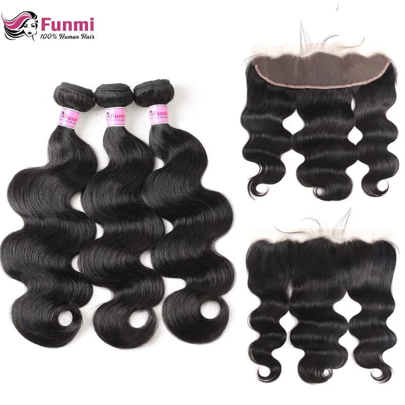 Funmi Body Wave Bundles With Frontal Peruvian Hair Bundles With Frontal 3 Bundles With Frontal 100 Unprocessed Virgin Human Hair