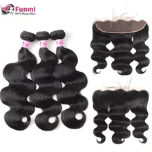 Funmi Body Wave Bundles With Frontal Peruvian Hair Bundles With Frontal 3 Bundles With Frontal 100 Unprocessed Virgin Human Hair