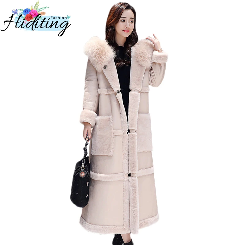 

Winter Faux Leather Coat 2019 Women Temperament Jacket Medium long Fashion Elegant Outerwear Thickening Warm Wool Overcoat WIN31