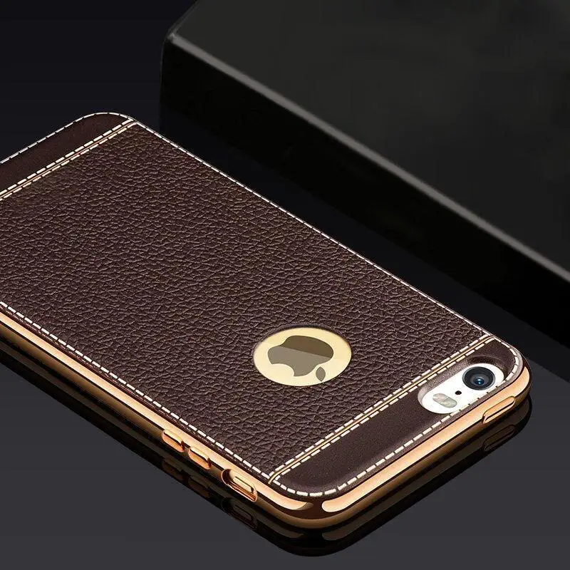

Luxury Leather Pattern Soft TPU Case For iPhone X 5 5S SE 6 6S 7 8 plus Plating Retro Ultra Thin Phone Back Cover coque shell
