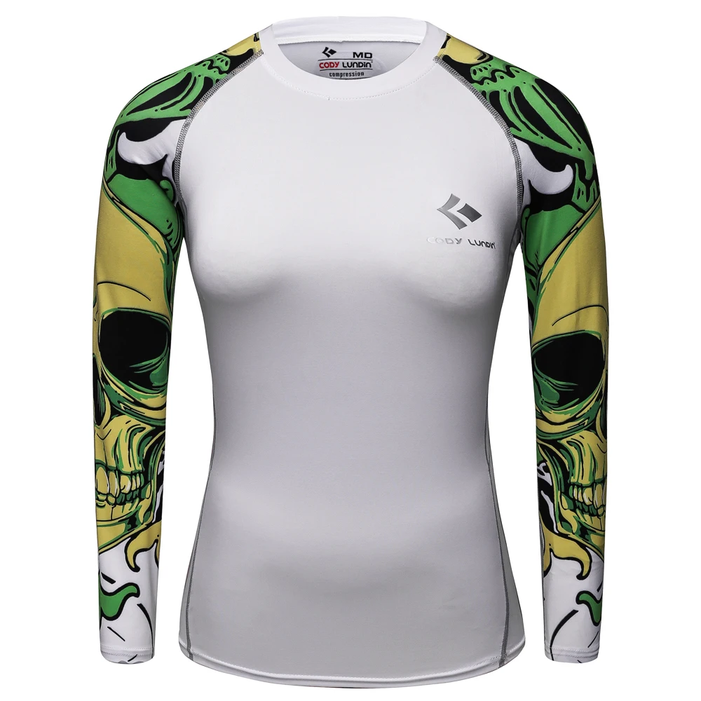 Женская компрессионная футболка с 3D принтом, быстросохнущие футболки для фитнеса, ММА, модные футболки с длинным рукавом для тренировок, топы