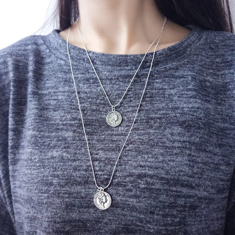 

Silvology 925 Sterling Silver Vintage Round Figure Long Pendant Necklace Double-sided Pattern Coin Necklace Female Fine Jewelry