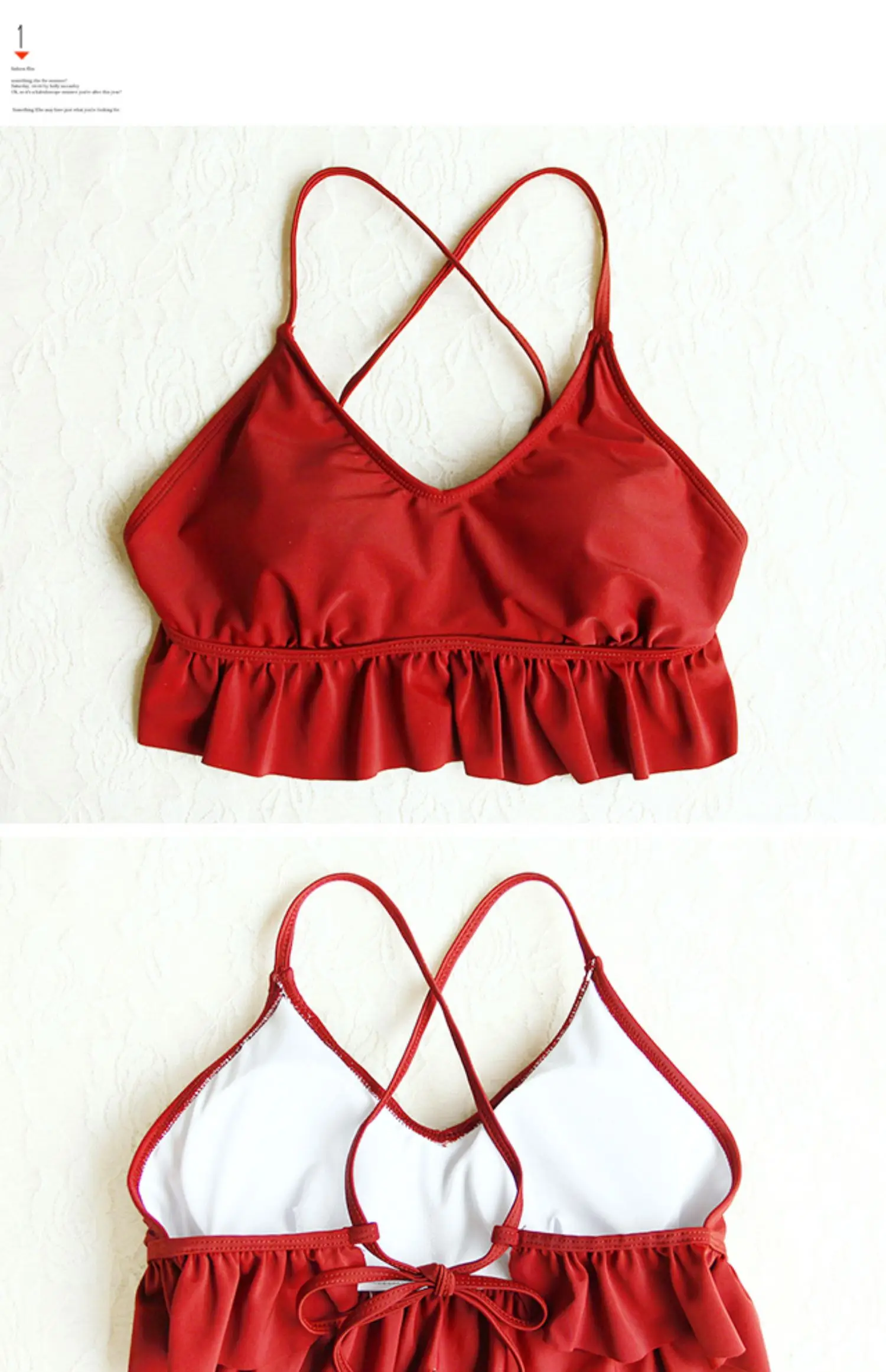 Сексуальный женский комплект бикини, красный купальник с рюшами, с белыми длинными рукавами, покрытый высокой талией, бикини, купальник из трех частей