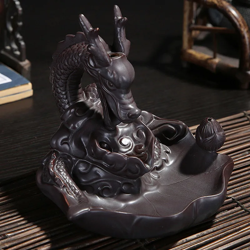 

Hot Backflow Incense Holder Censer with 10Pcs Incense Home Teahouse Decor @LS FE14