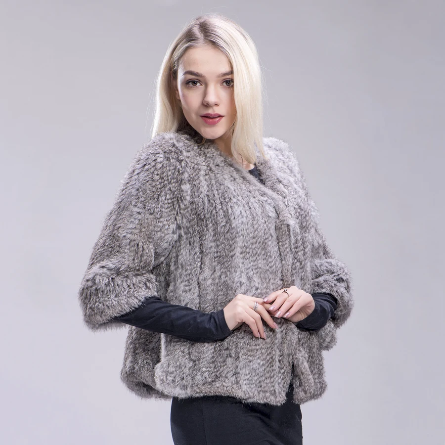 Fxfurs из натуральной натуральный женские вязаные кроличий мех пальто модное