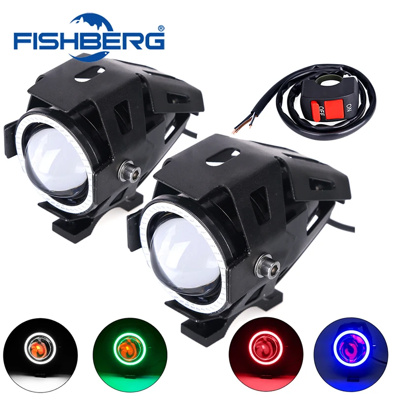 

2pcs Motorcycle LED Headlight Fog Light With Switch LED Chip U7 125W 3000LM Devil Angel Eye DRL Daytime Running Light Spot