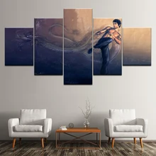 Canvas Painting Kung Fu Superstar Bruce Lee 5 Pieces Wall Art Painting Modular Wallpapers Poster Print for living room Decor wall hanging bruce lee kung fu dragon tapestry