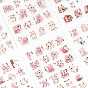 

6 pcs/pack Cute Girls And Cat Paper Sticker Decoration Diary Scrapbooking Label Sticker Kawaii Korean Stationaries