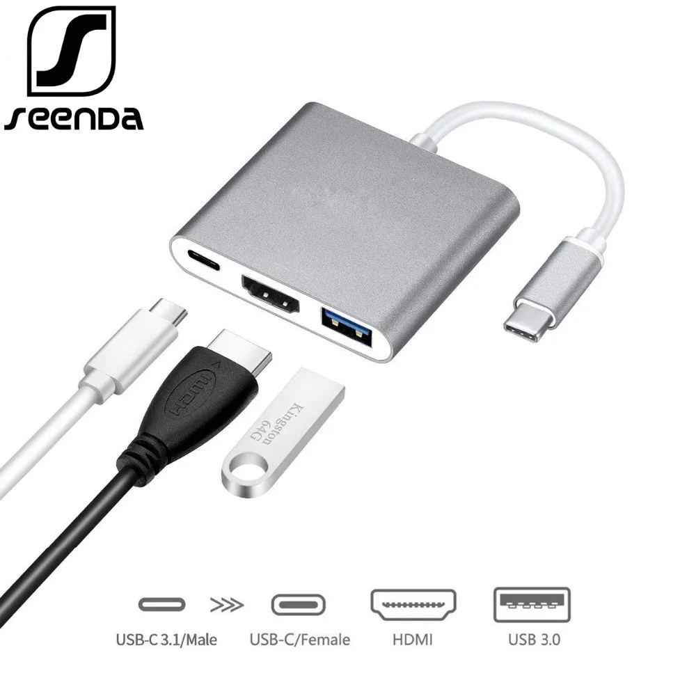 

SeenDa USB 3.1 Type-C Adapter Multi-port Male to HDMI USB 3.0 USB-C Hub Splitter for Macbook Pro/Samsung Galaxy S8/Huawei/TV/PC