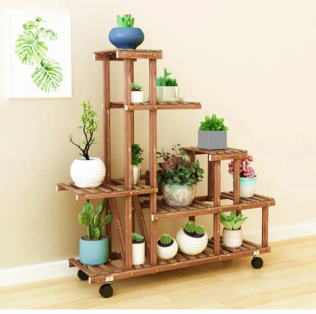 Wooden Flower Pot Stand Wood Plant Display Shelf Home Garden Outdoor Wooden Flower Pot Stand Wood Plant Display Shelf Home Garden Outdoor Decorative Shelves Planters Pots Indoor Rack For Flowers