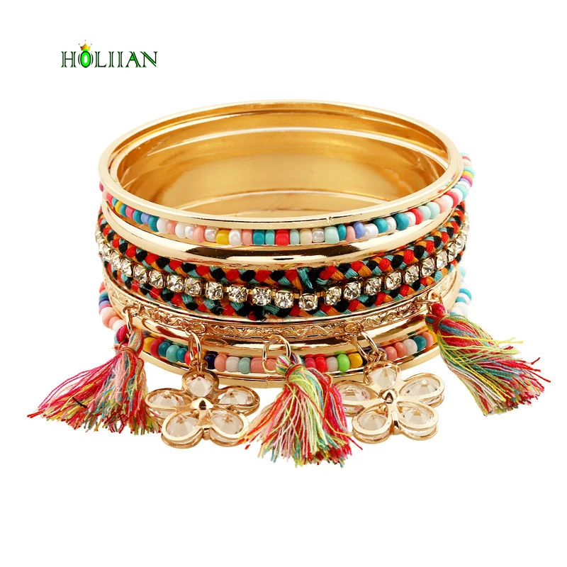 

New women new multicolor fringes bracelet&bangles crystal flower arm cuff big Gold-color tirbal ethnic bangle tassel pulseiras