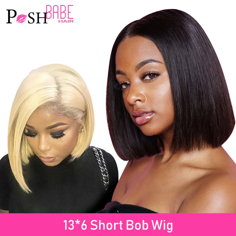 

13x6 Short Bob Wig Full and Thick Brazilian Straight 613 Blonde/1B 613 Ombre Colored Lace Front Human Hair Wigs for Black Women