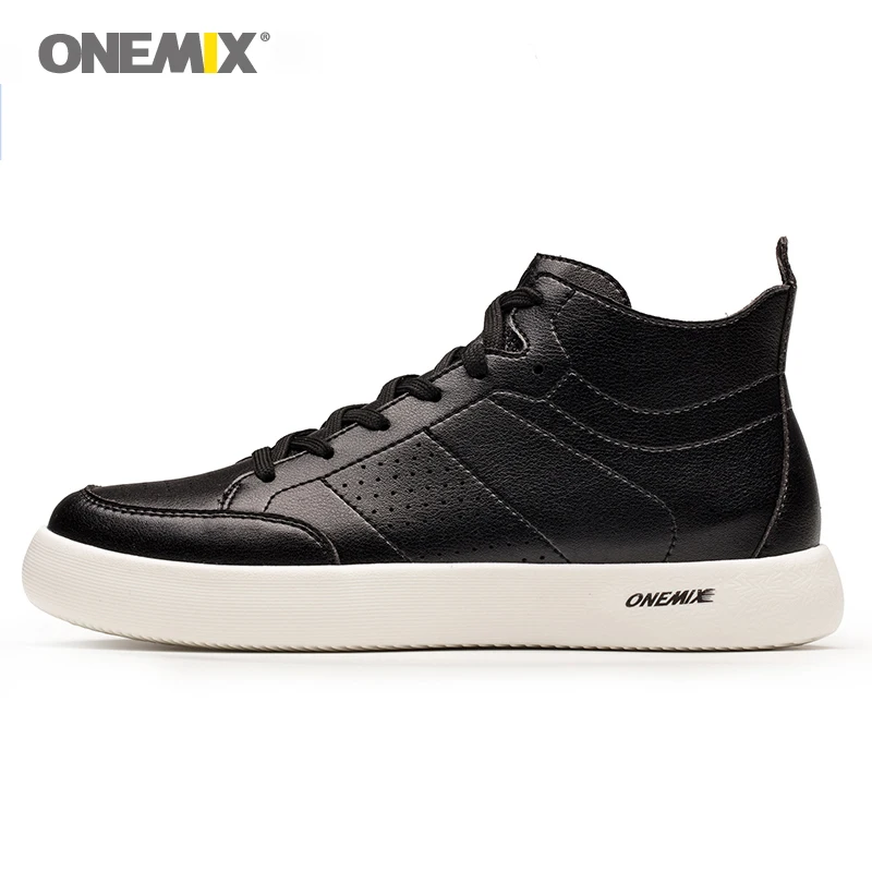 

ONEMIX Men Skateboarding Shoes Classic Black Walking Shoes Outdoor Boys Sports Outdoor Trainers Breathable Male Boarding Shoes Microfiber Leather Leisure Shoes