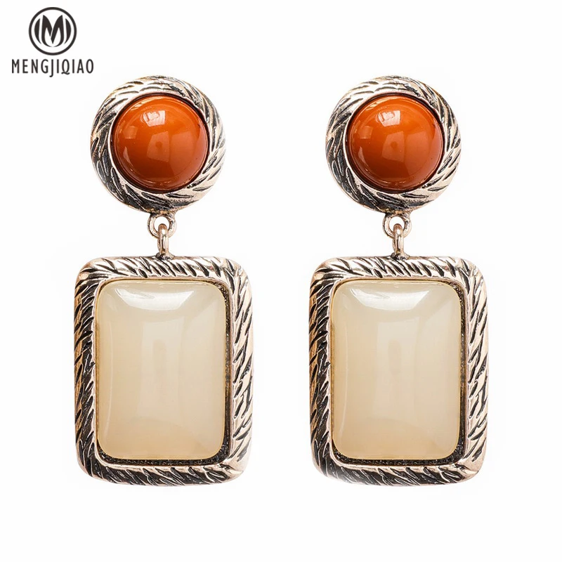

MENGJIQIAO 2018 New Vintage Square Drop Earrings Brincos Fashion Jewelry Big Acrylic Dangle Earrings Pendientes for Women